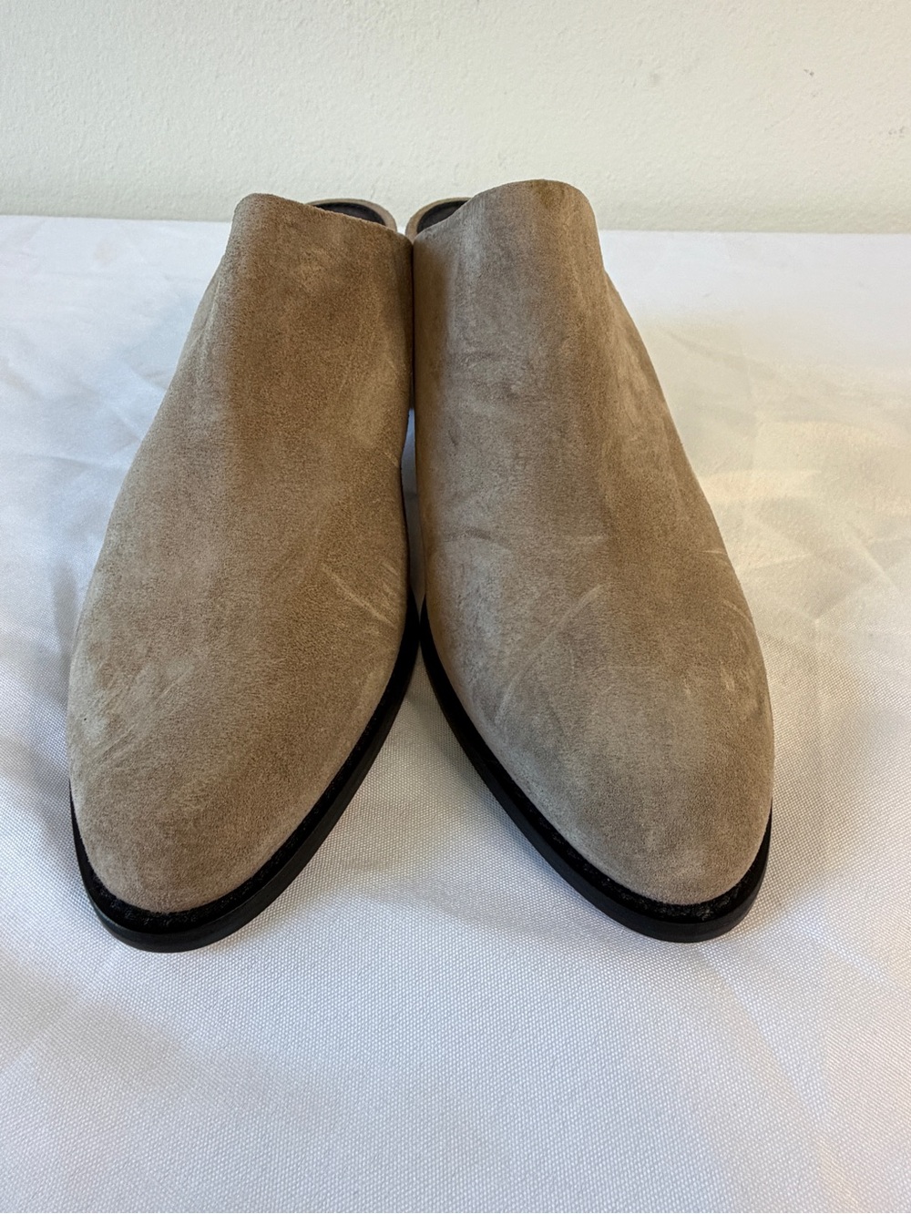 Suede Slip-On Heeled Boots in Light Taupe